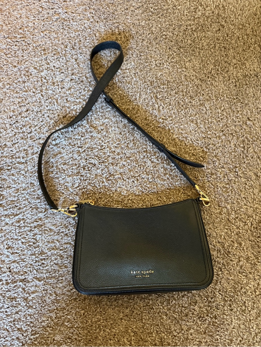 kate spade black leather pebble crossbody with gold hardware